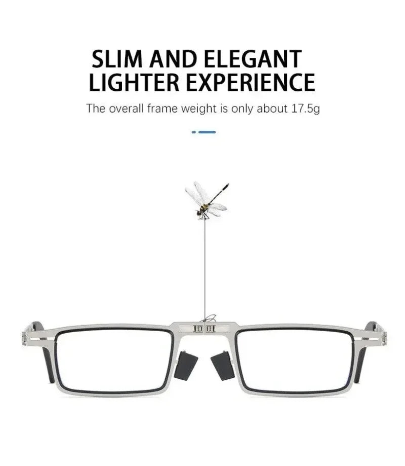 Unisex Folding Reading Glasses – Full Metal Frame, Transparent Lenses, Anti-Blue Light with Case