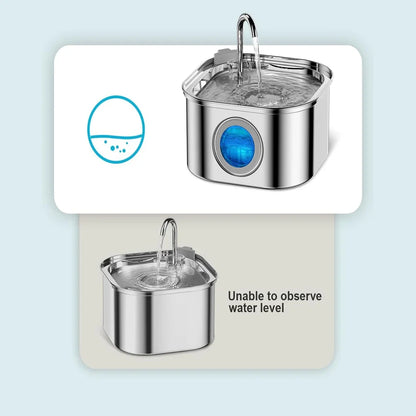 3.2L Stainless Steel Pet Water Fountain - Automatic Cat & Dog Dispenser with Visual Water Level Window