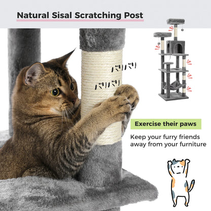 Large Cat Tree Tower – Multi-Level Plush Indoor Cat Condo with Scratching Posts, Boards, Perches & Caves