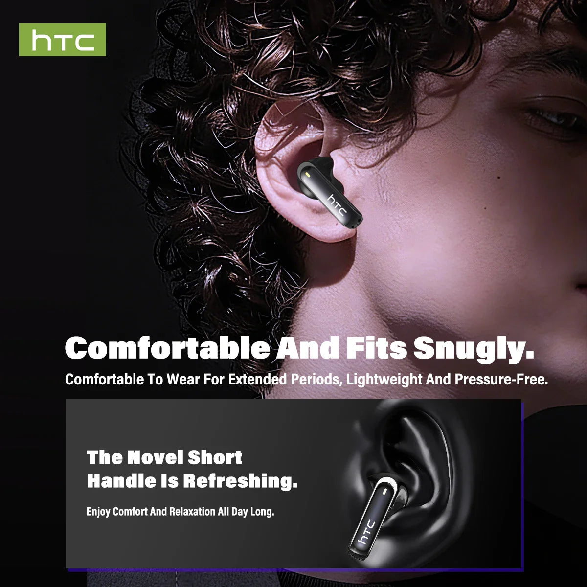 HTC NE70 Wireless Bluetooth Earbuds with AI Translator HD LCD Display Microphone 30H Battery Life Noise Reduction In-Ear Headphones