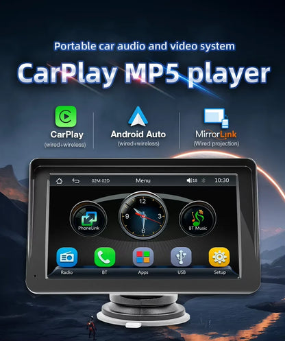 BQCC 7-Inch Car Multimedia Player - Wireless CarPlay & Android Auto Touchscreen with Sun Visor