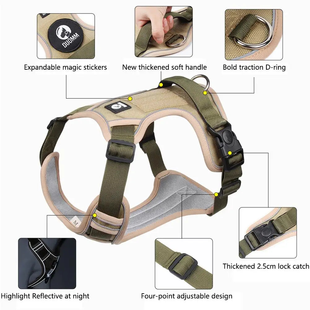 Reflective Adjustable Dog Harness: Medium to Large Labrador Army Vest - Oxford Cloth Pet Training Harness for Hound Walking
