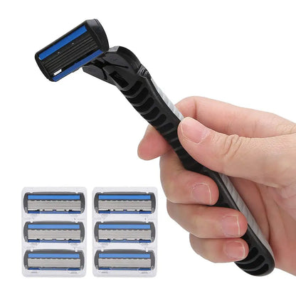 6-Layer Manual Safety Razor – Stainless Steel Double Edge Blade Shaver for Beard & Moustache Grooming