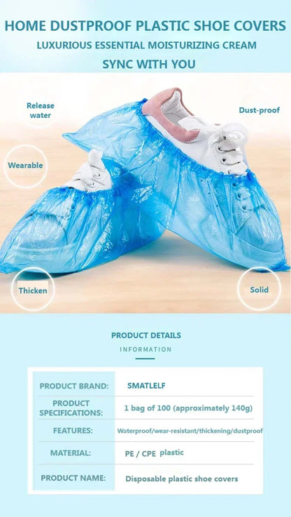 100pcs Disposable Waterproof Boot Covers – Non-Slip, Plastic Overshoes for Rain & Mud Protection