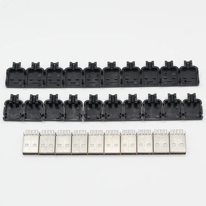 10-Pack USB 2.0 Type-A Male Connector Kit - 4 Pin Solder Assembly Plug Adapter for Data Connection