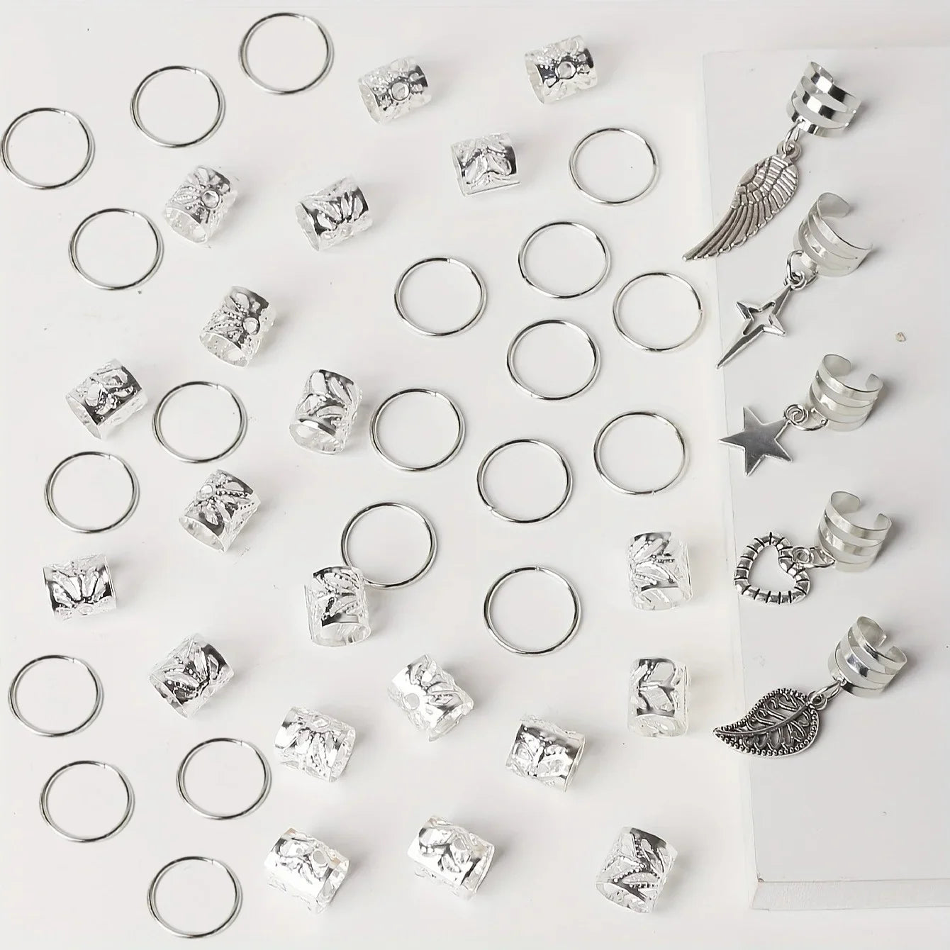 45pcs Alloy Braid Hair Rings – Hippie Style Dreadlock Hair Accessories, Loc Hair Jewelry for Braids, Ideal for Girls and Women