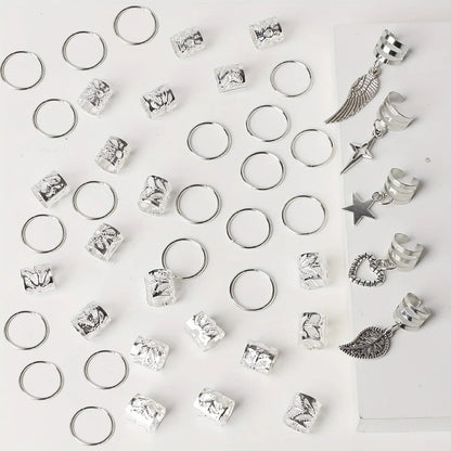 45pcs Alloy Braid Hair Rings – Hippie Style Dreadlock Hair Accessories, Loc Hair Jewelry for Braids, Ideal for Girls and Women