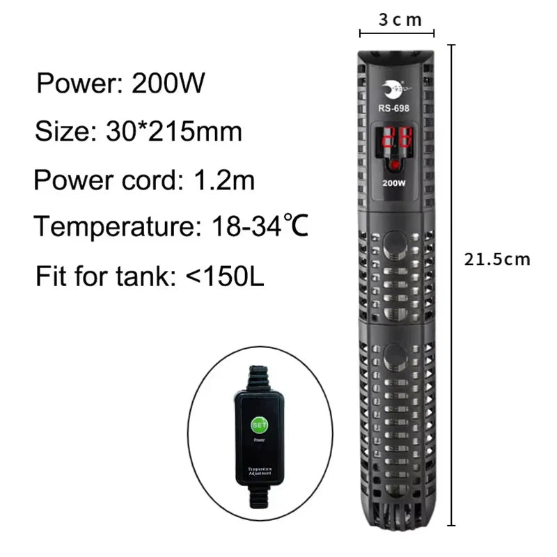 Aquarium Submersible Heater - Water Heating Rod with Temperature Control for Fish Tanks, 220-240V, 50-500W