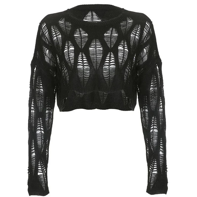 ITOOLIN Women's Y2K Hollow Out T-Shirt - Batwing Sleeve Knitted Shirt, Loose Streetwear Tops for Spring and Autumn 2024