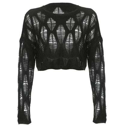 ITOOLIN Women's Y2K Hollow Out T-Shirt - Batwing Sleeve Knitted Shirt, Loose Streetwear Tops for Spring and Autumn 2024