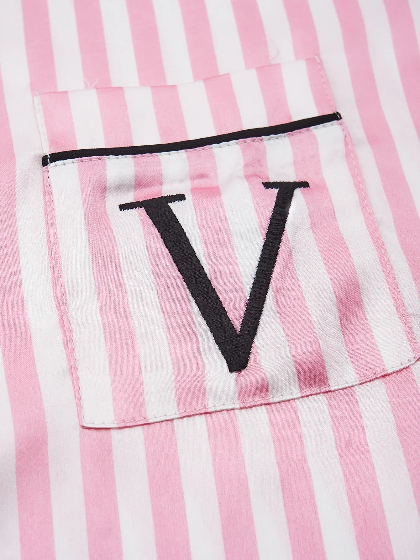 Classic Striped Satin Pajama Set – Short-Sleeve Top with Pocket & Long Pants Sleepwear with Lapel Collar