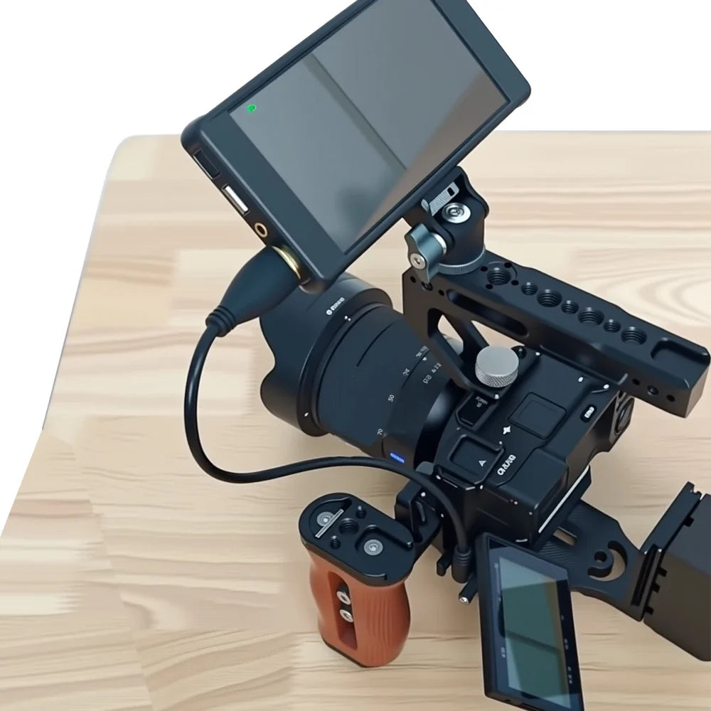 sgrium Universal Camera Cage Wooden Side Handle – Left/Right Ergonomic Grip with 1/4" Mount Threads & Cold Shoe for Sony Camera Cage Video Shooting Rig Accessories
