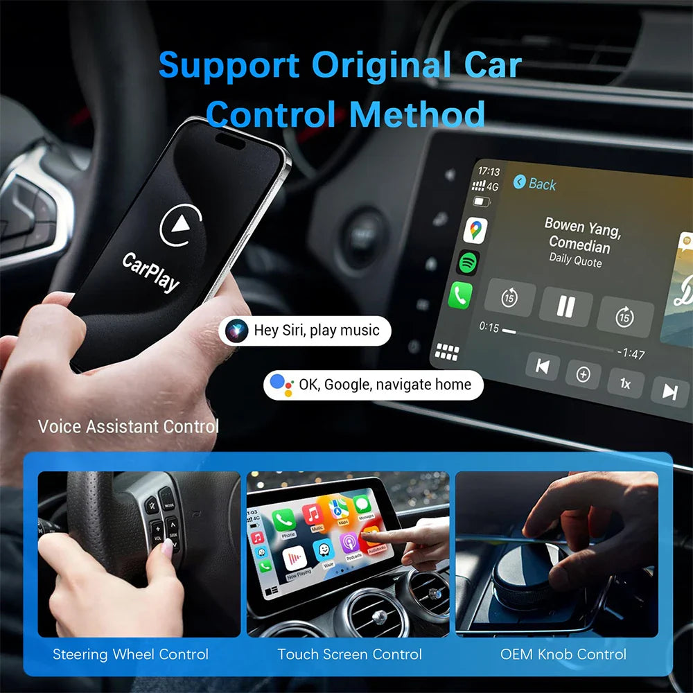CarPlay & Android Auto Wireless Adapter — Compatible with Toyota, Mazda, Nissan, Camry, Suzuki, Subaru, Citroen, Audi, Mercedes, Kia, Ford, Opel with Spotify & Bluetooth