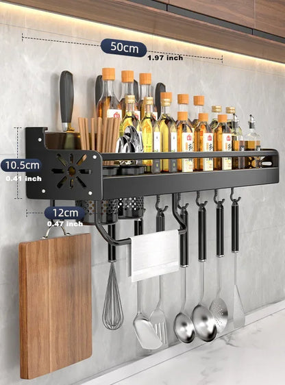 Kitchen Knife & Spice Holder – Stand Organizer with Spoon, Chopsticks Rest and Hanging Storage Rack
