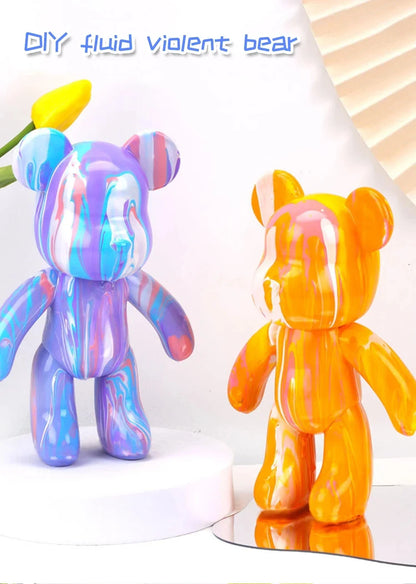 DIY Fluid Bear Sculpture – Handmade Bearbrick Doll Ornament, Graffiti Art Toy & Home Decoration Gift for Parents and Kids