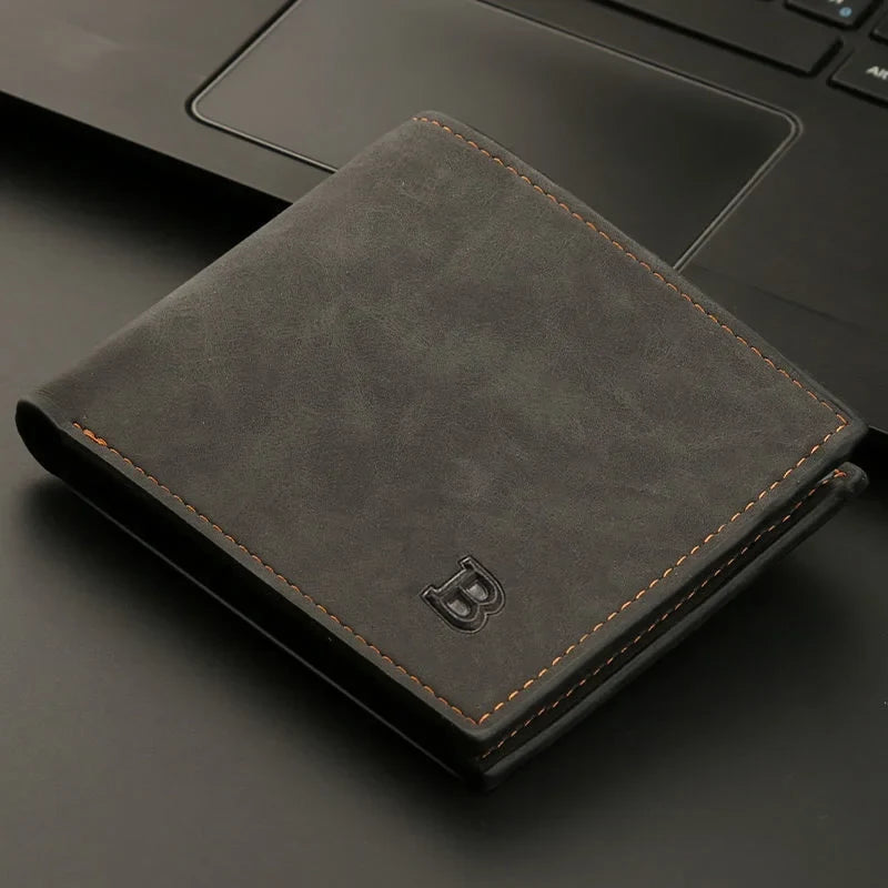 Retro Men’s Leather Wallet – Slim Money Purse with Coin Bag & Zipper, Stylish Dollar Design