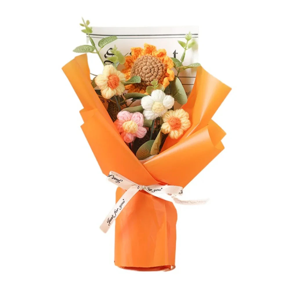 Handmade Artificial Flower Crochet Bouquet – Sunflower & Daisy Eternal Flowers, Anniversary, Mother’s Day & Birthday Gift