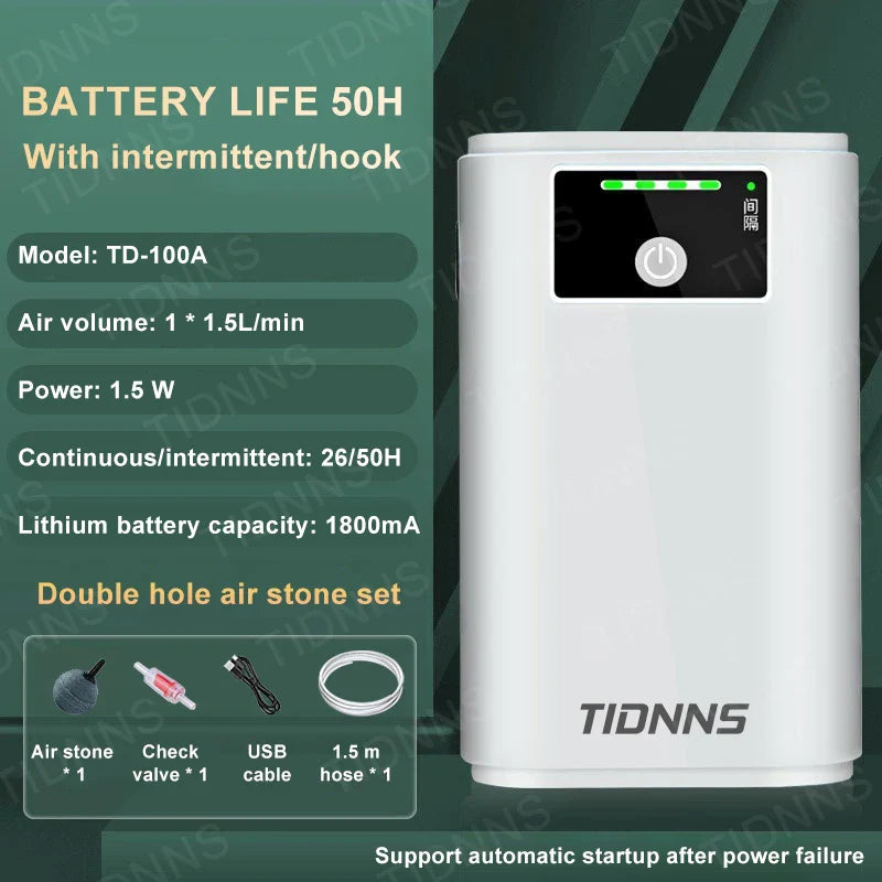 Aquarium Fish Tank Oxygen Pump – Dual-Purpose USB Rechargeable Air Pump with 6000mAh Lithium Battery, Portable & Mute
