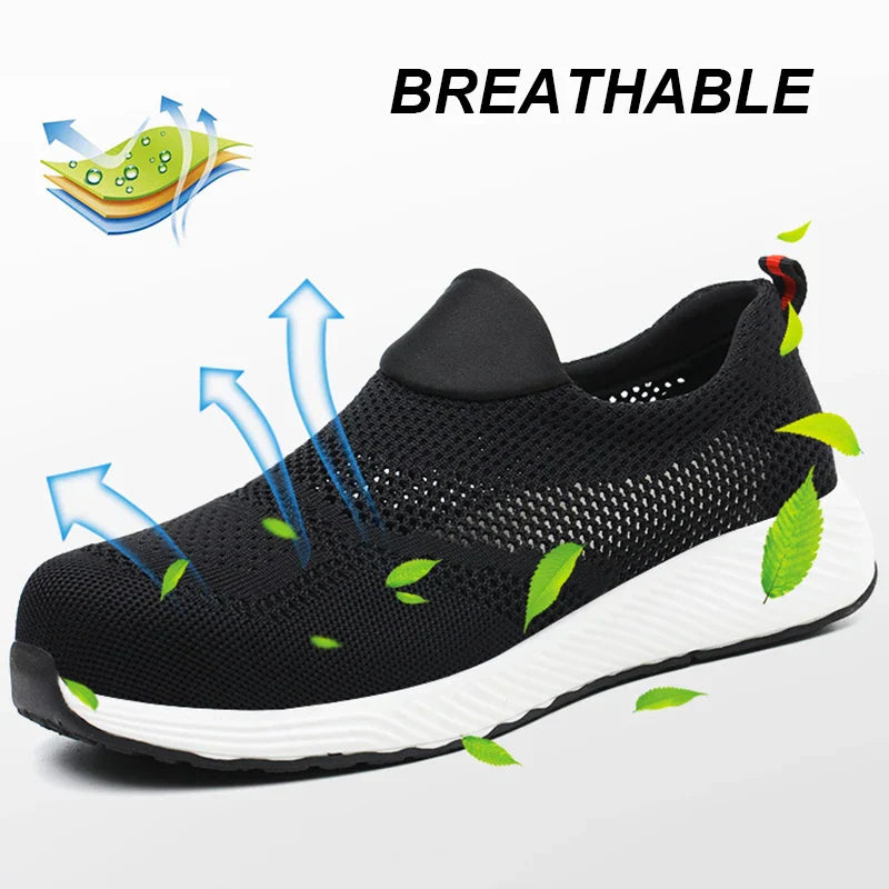 Summer Mesh Work Sneakers – Lightweight, Steel Toe Safety Shoes for Men & Women, Breathable Construction Work Boots
