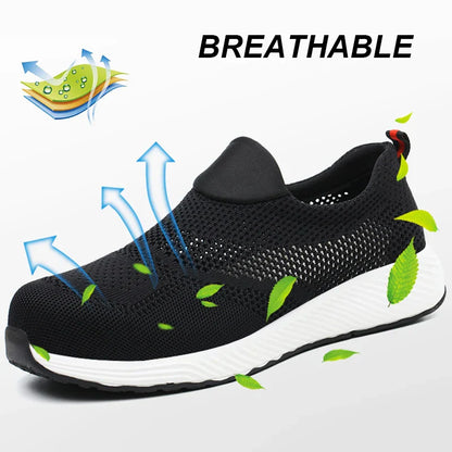 Summer Mesh Work Sneakers – Lightweight, Steel Toe Safety Shoes for Men & Women, Breathable Construction Work Boots