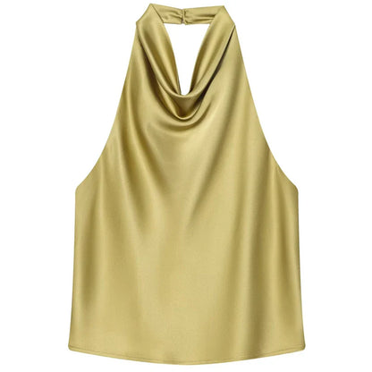 Women's Satin Halter Corset Top – Backless Elegant Sexy Summer Tank Vest in Yellow Pink Black