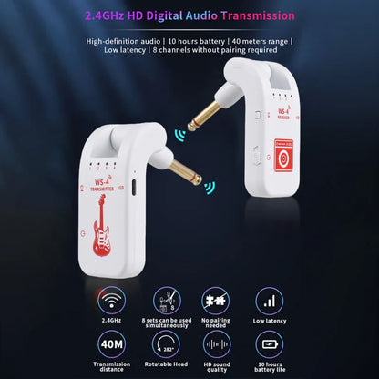 2.4G Wireless Guitar System – Rechargeable Transmitter & Receiver for Electric Guitar and Bass, Plug & Play Real-Time Transmission