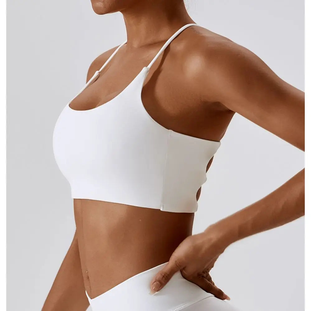 Solid Color U-Shaped Multi-Strap Cross Back Women's Fitness Sports Bra - Gym Yoga Athletic Tight with Chest Pad