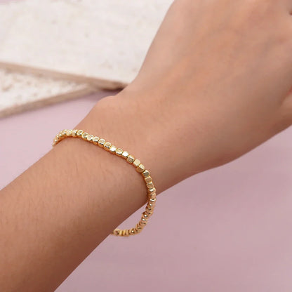 Go2boho Hematite Stone Beaded Bracelet – Handmade Gold Elastic Stretch Stackable Unisex Jewelry