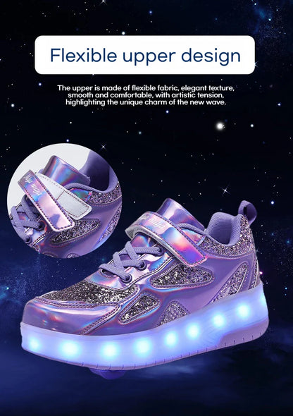 Kids' Inline Roller Skates – Removable 2-Wheel Skate Sneakers for Girls, Powerslide Wheeled Shoes