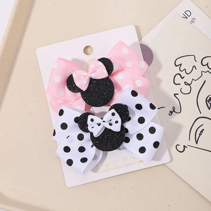 Girls' Polka Dot Bow Hair Clips - 2-Piece Cute Cartoon Hairpins for Toddlers & Babies