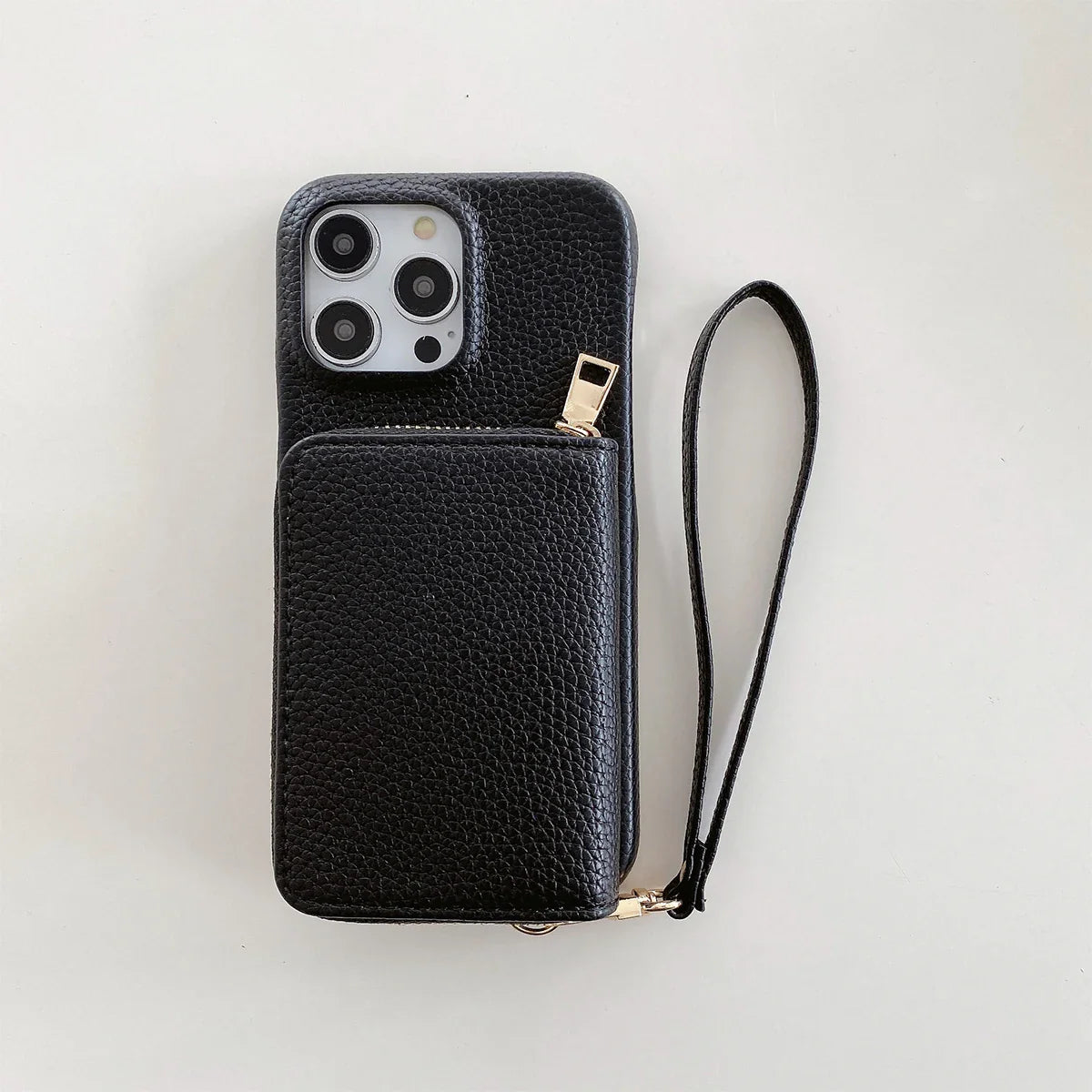 Luxury Litchi PU Leather iPhone Case – Card Holder Lanyard Wallet Cover for iPhone 11 to 15 Pro Max 📱✨