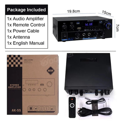 Woopker AK Series Digital Bluetooth Amplifier – 2 Channel HiFi Audio Amp with FM & USB for Home, Car & Karaoke