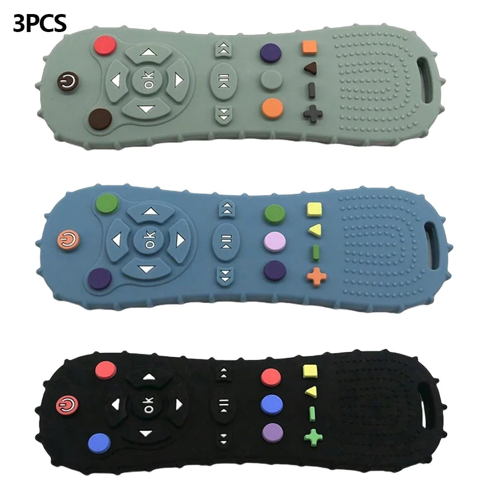 Silicone TV Remote Teether Toy - Baby Sensory Learning & Soothing Chew Toy
