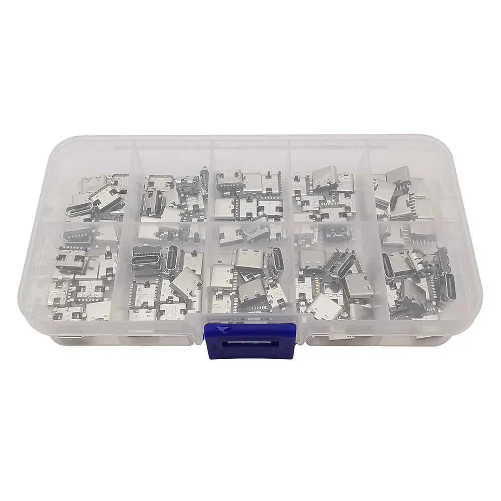 100Pcs Type-C USB Female Charging Socket Connector – 6Pin & 16Pin PCB Soldering DIY Repair Adapter