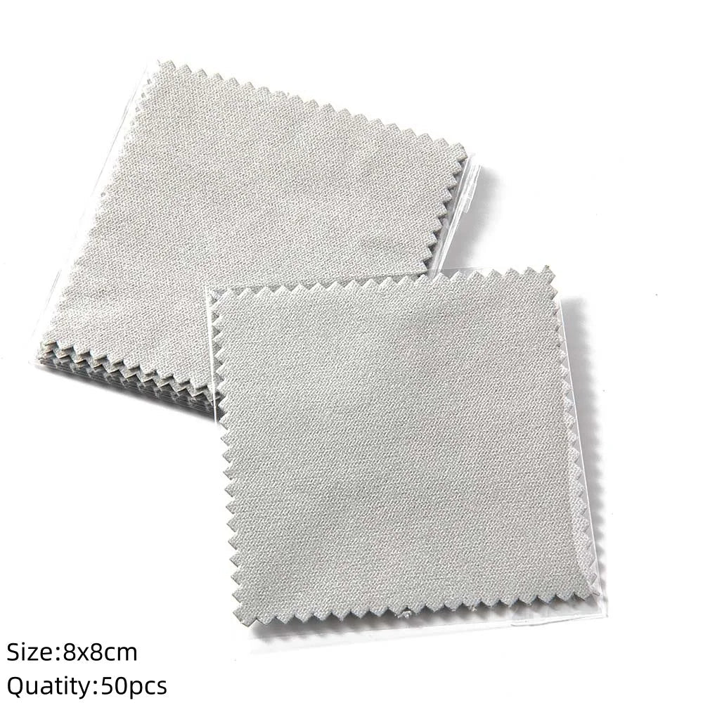50pcs 8x8cm Silver Polish Cloths – Individually Wrapped Soft Cleaning Wipes for Jewelry & Tools