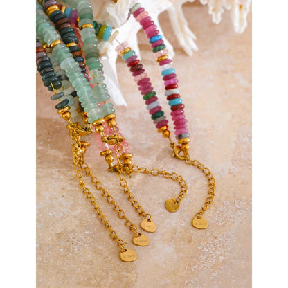 Yhpup Colorful Natural Stone Bead Necklace – Handmade Y2K Stainless Steel Waterproof Chain Jewelry for Women