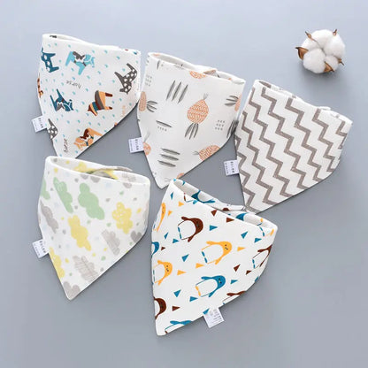 5PCS Baby Saliva Towels – Triangle Cotton Bandana Bibs, Waterproof and Absorbent Scarf for Newborn Boys & Girls