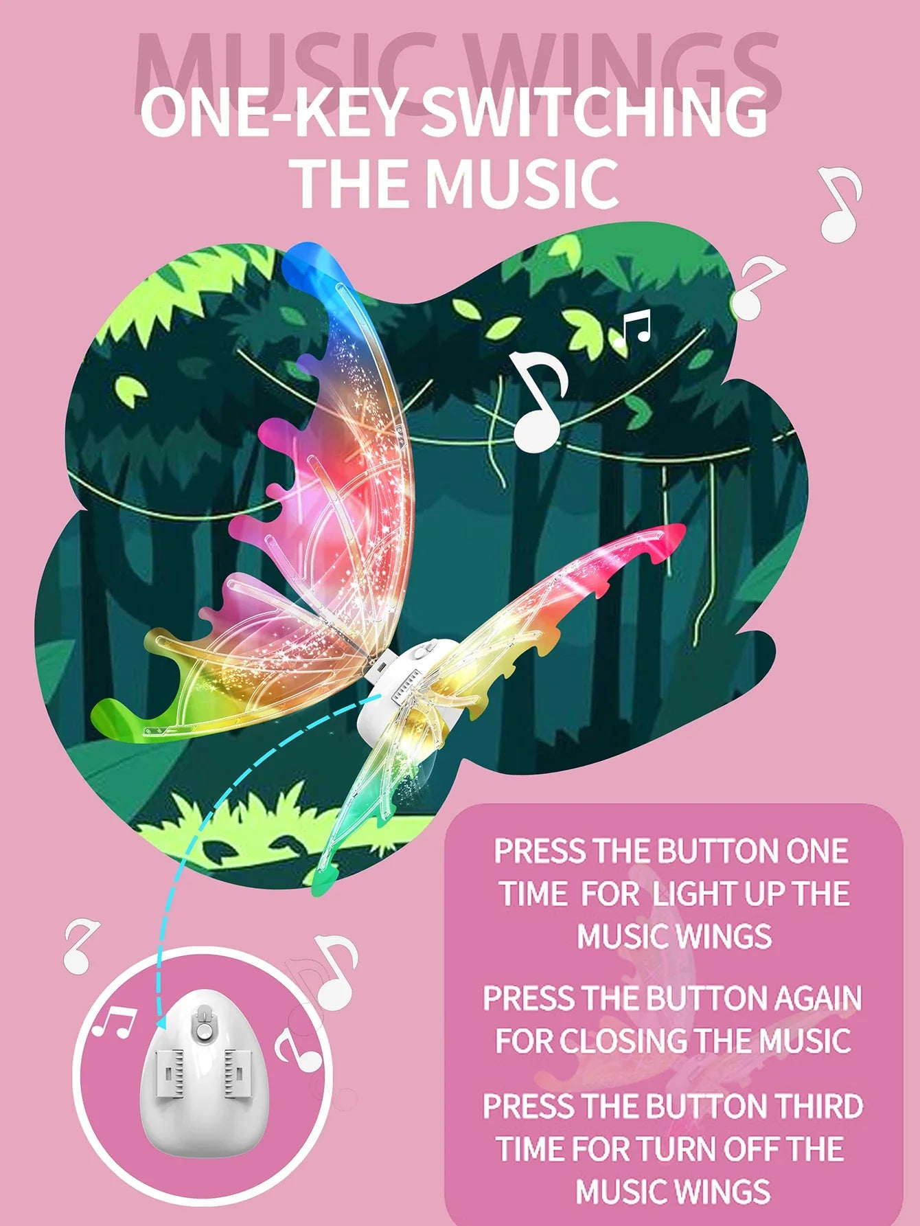 Moving Luminous Music Elf with Butterfly Wings – Indoor/Outdoor Back Decoration Toy Gift (No Battery Included)"