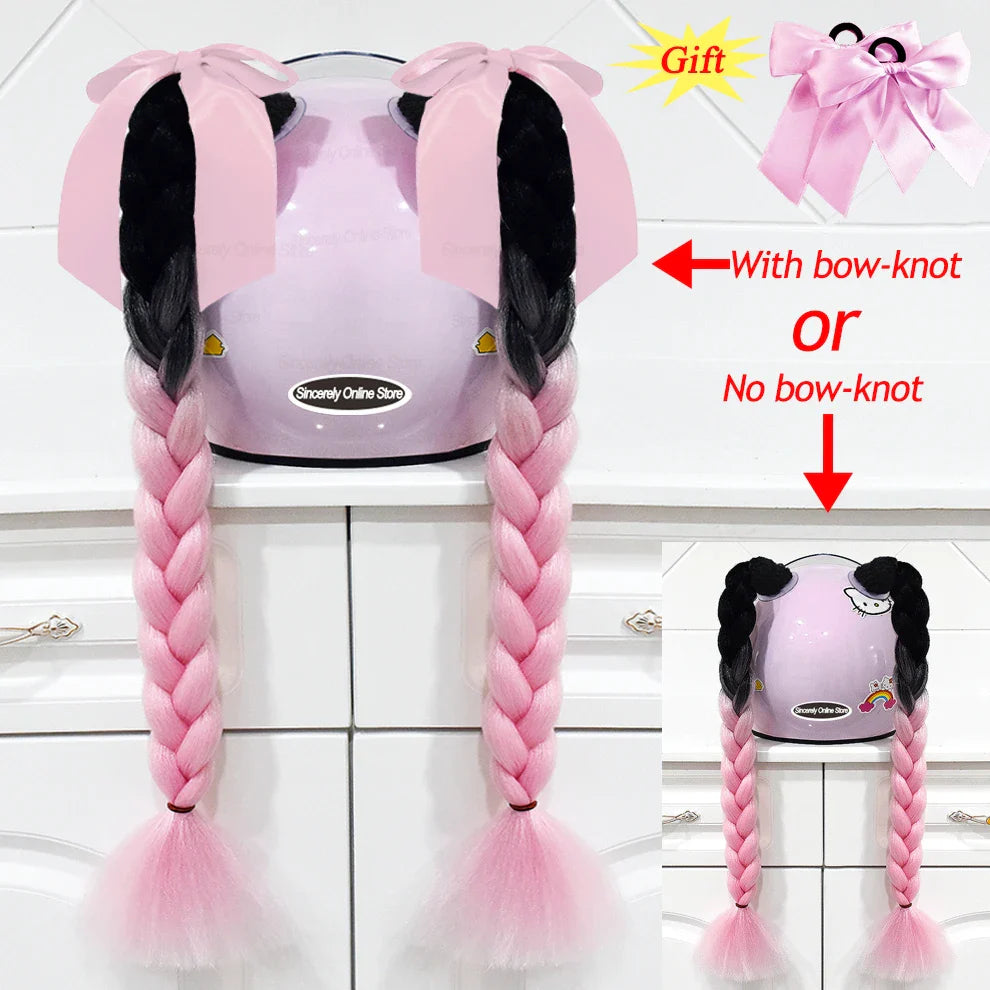 2pcs Motorcycle Helmet Braids - Woman's Twist Pigtail Wig for Helmets, 164 Colors with Sucker