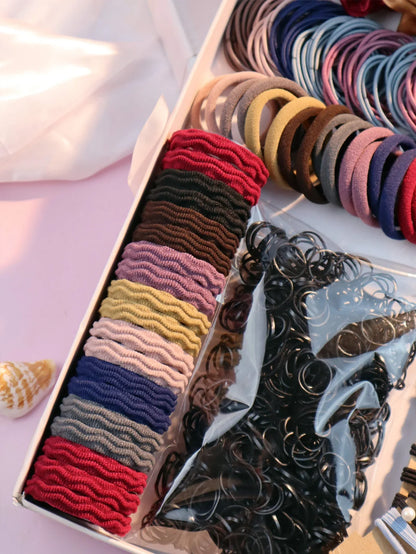 1085PCS Dark Hair Accessories Set - Seamless Ponytail Holders, Scrunchies, Hairbands & Ties for Women
