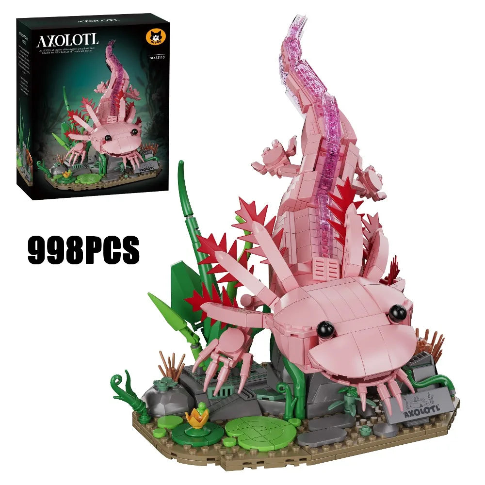 998-Piece Axolotl Building Blocks Set - Creative Aquatic Amphibian Model Toy & Gift for Adults