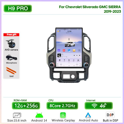 15.6" Car Multimedia Player - GPS Navigation, CarPlay, Android Auto, 4G & WiFi for Chevrolet Silverado & GMC Sierra 2019-2023
