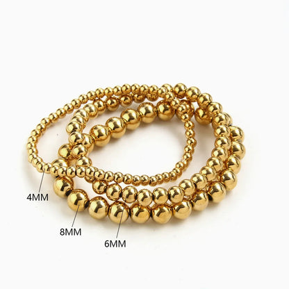 MHS.SUN Trendy Stainless Steel Stretch Bracelet — Gold & Silver Beaded 2mm/5mm/8mm for Men & Women