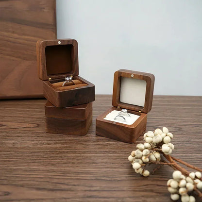 Personalized Walnut Wooden Ring Box - Custom Name Engagement & Wedding Anniversary Gift