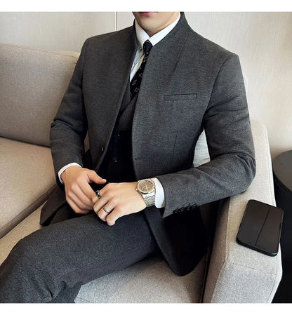 Korean Style Slim Fit Men's Wool Blazer Two-Piece Business Suit – Formal Elegant Set (M to 5XL)
