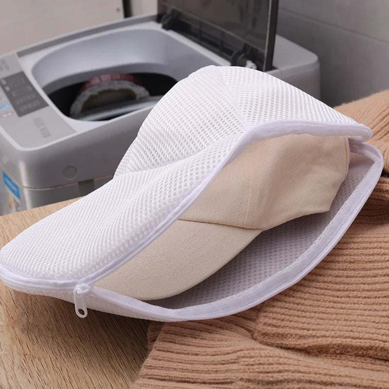 Washing Machine Hat Protector & Laundry Bag - Small Clothes Wash Bag, Anti-Deformation Mesh Organizer with Zipper