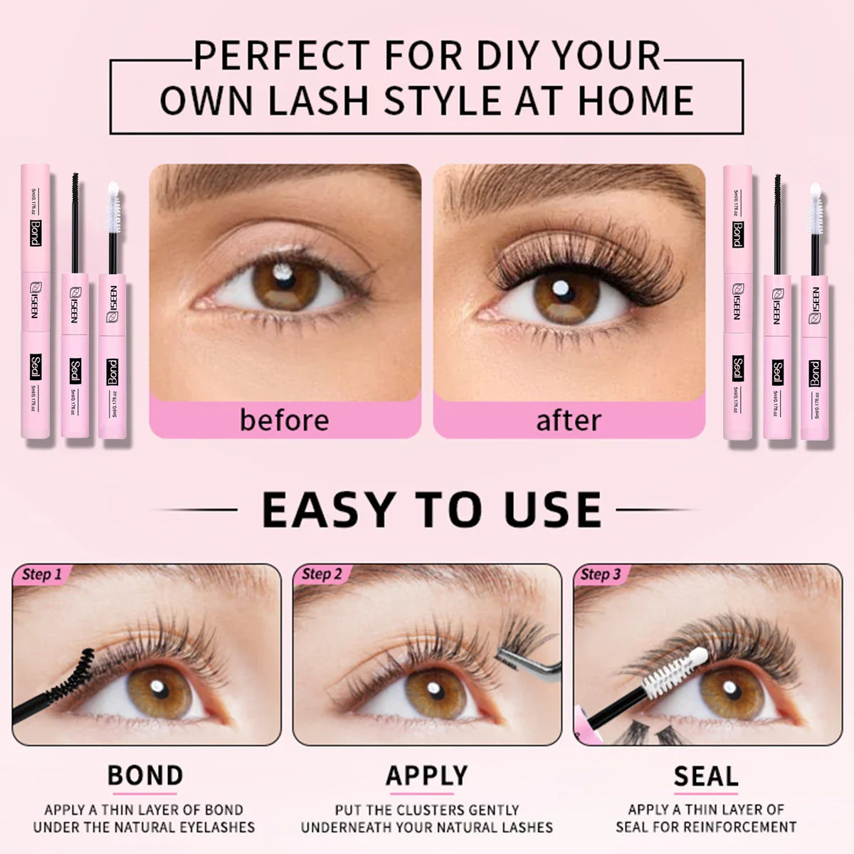 640pcs Individual Lashes DIY Eyelash Extension Kit – False Lashes, Bond & Seal, Tweezer, Eyelash Curler Makeup Tool Set