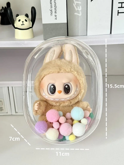 V1 V2 Labubu Protective Cover - 17cm Cotton Doll Sitting Bag, Transparent Dustproof Plush Doll Storage