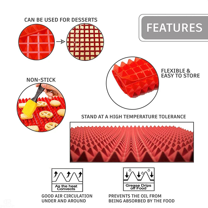 Silicone Cooking Mat – Heat-Resistant Pyramid Baking Sheet for Pizza, BBQ, Grilling & Roasting