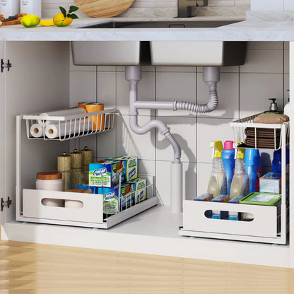 Under Sink 2-Tier Sliding Cabinet Organizer — Pull-Out Basket Drawer for Bathroom & Kitchen Storage